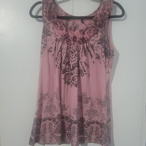 Expressions Pink and Brown Patterned Top